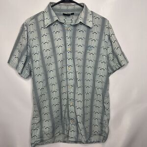 Rip Curl Mens Button (wood) Up Shirt Blue/green Short Sleeve Surfing Size Medium